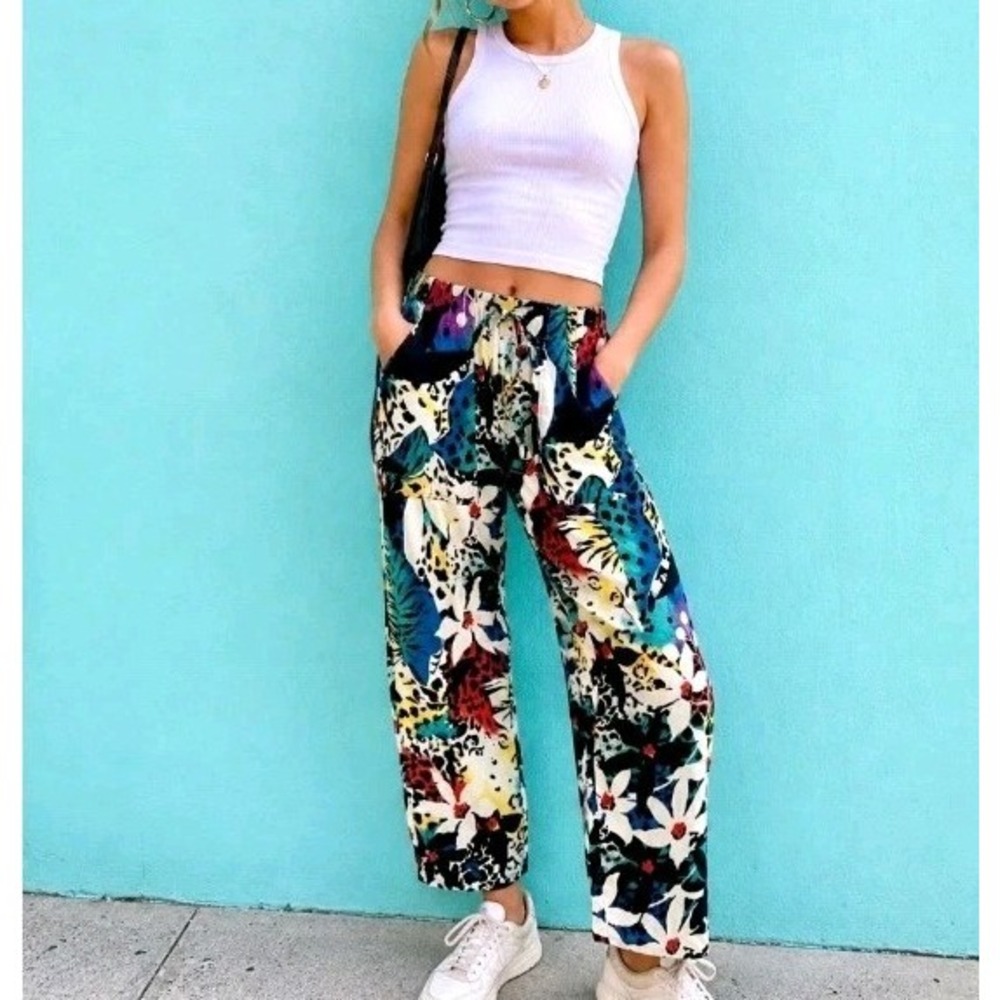 The Kooples Sport Paris Printed Pants 2 Animal Floral Drawstring Trousers